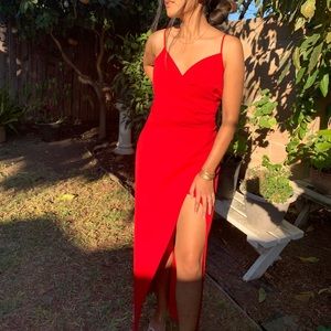 Long red slit dress